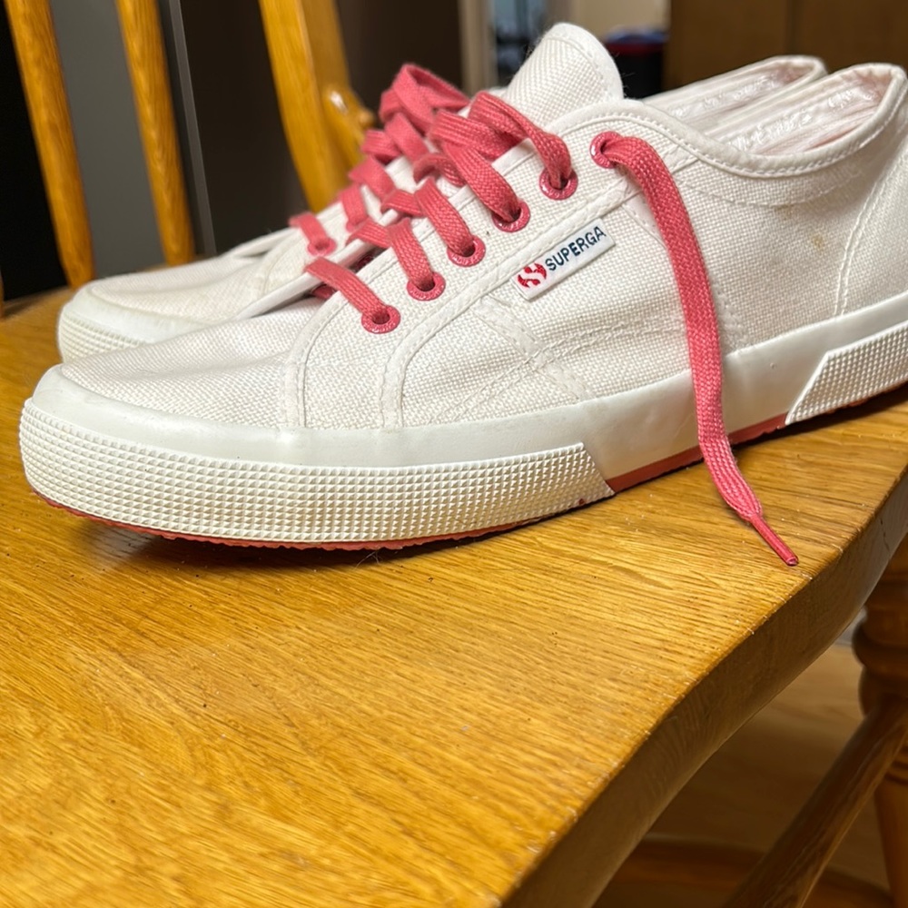 Superga sneakers men’s 12 white w/ pink trim